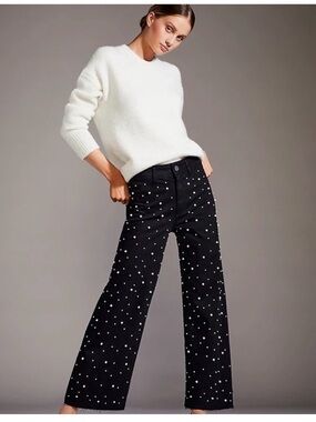 ANTONIO MELANI Alexandra Pearl  Wide-Leg Ankle Black Jeans